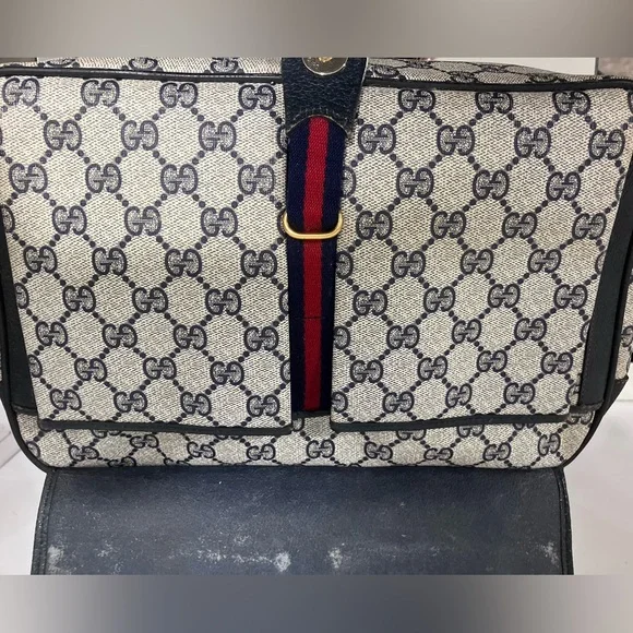 Vintage Blue Gucci GG Monogram Ophidia School Messenger Bag One Owner Good Shape - Picture 4 of 16